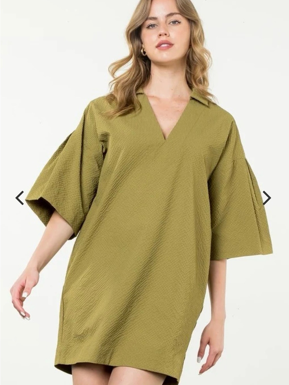 THML Olive Textured Shift Dress XS Boutique Mini Tunic